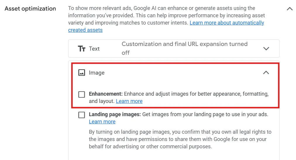 image enhancements google ads
