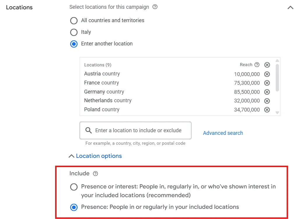 location targeting google ads