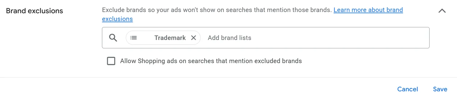 brand exclusion google ads