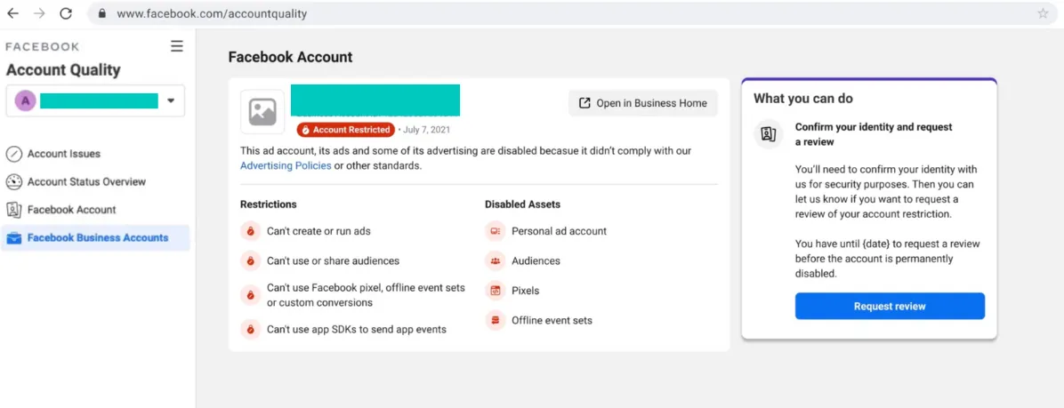 meta policies: account restricted