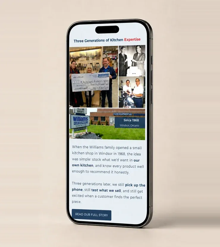 Conversion research screenshot for Williams Food Equipment