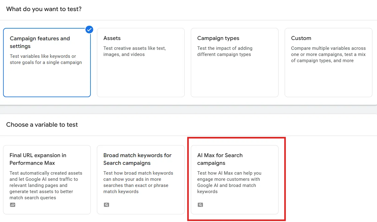 a/b test for ai max