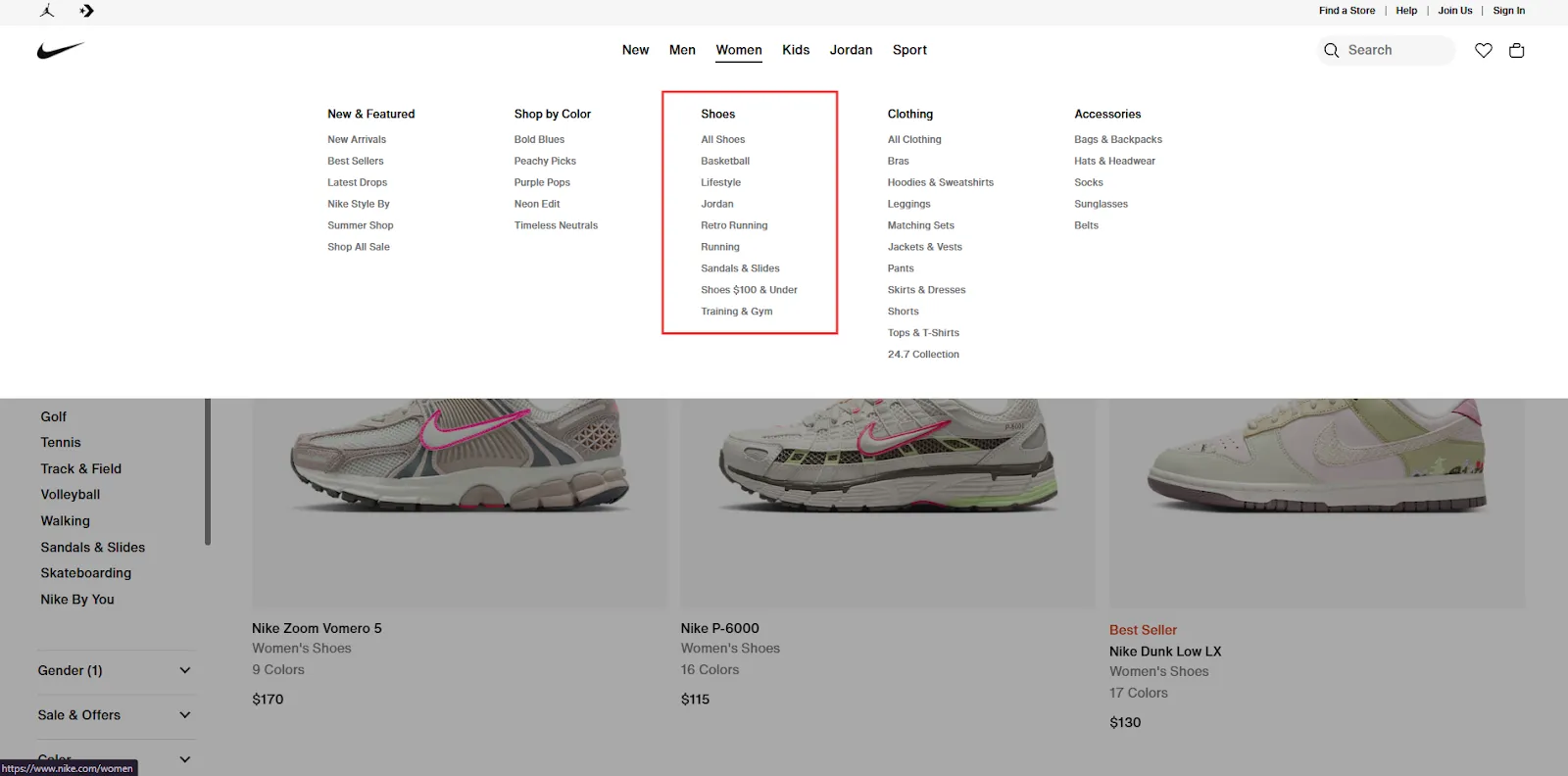 ecommerce navigation