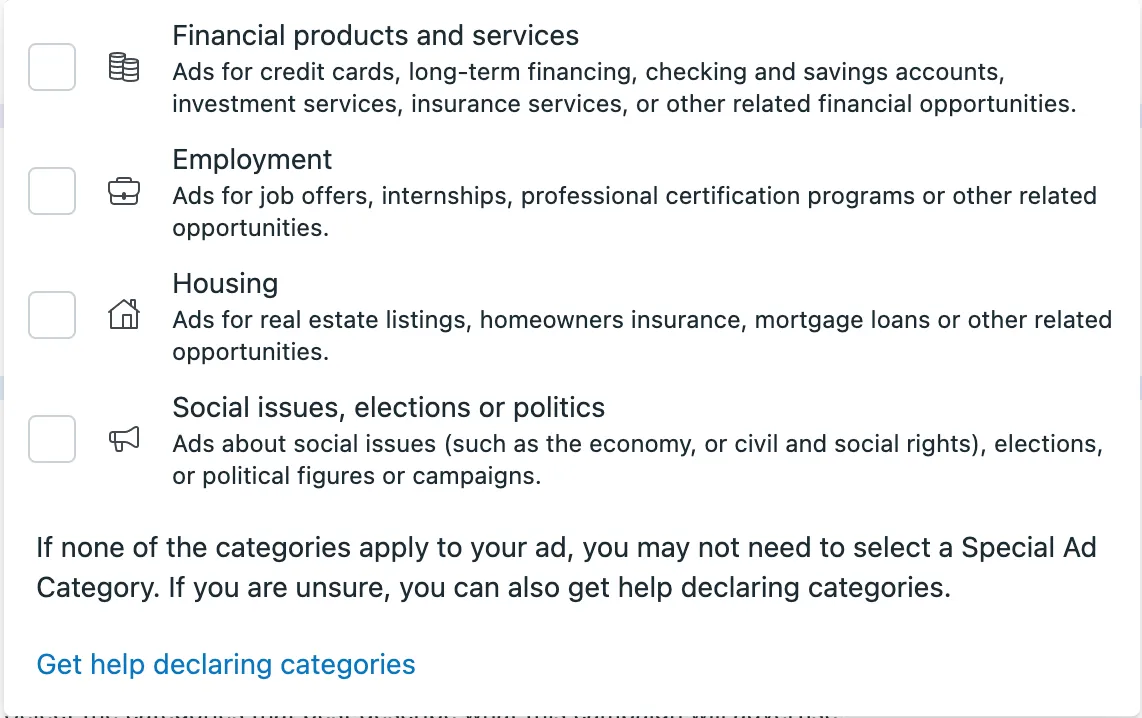 meta's special ad categories