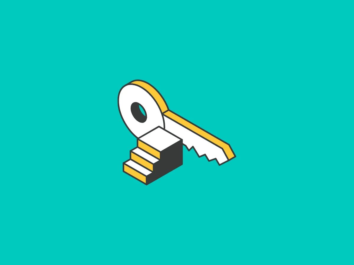 Stairs leading to a golden key symbolizing the process of discovering high-converting keywords through research.