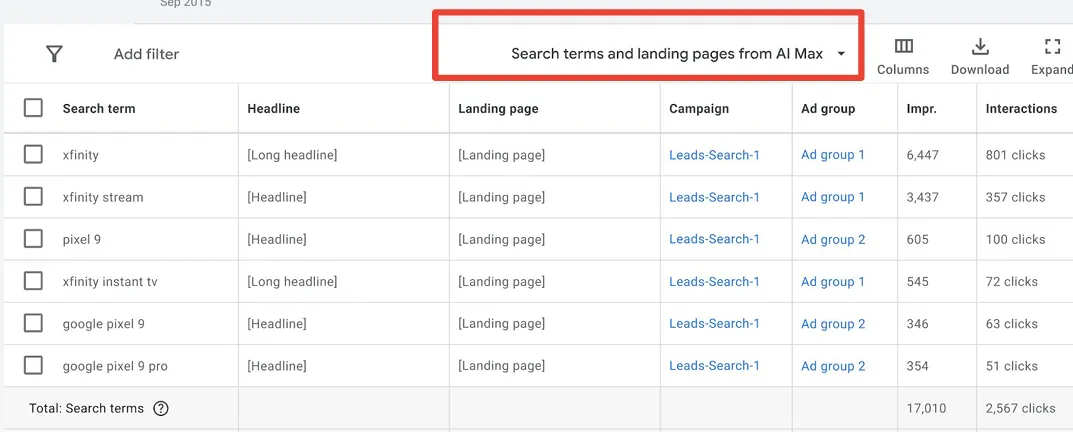 ai max landing pages