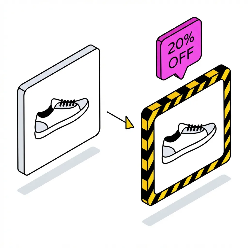 Comparison between plain white background ad and branded ad with custom frame