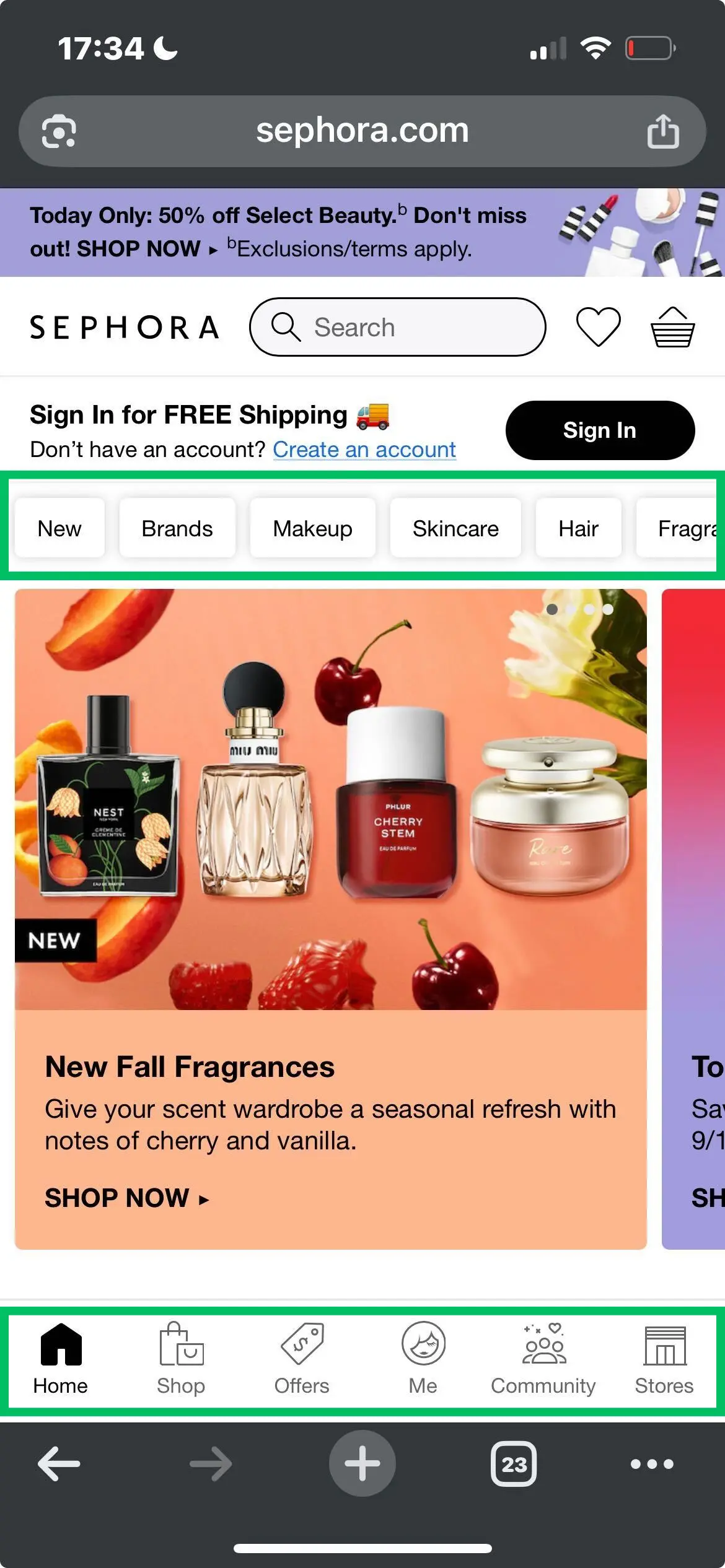 ecommerce menus