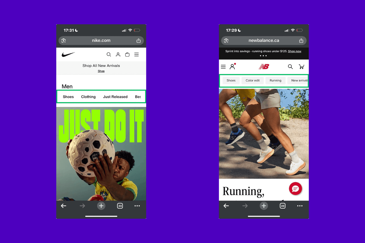 ecommerce mobile navigation